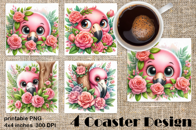Funny africa animal Coaster Sublimation |Flamingos in roses