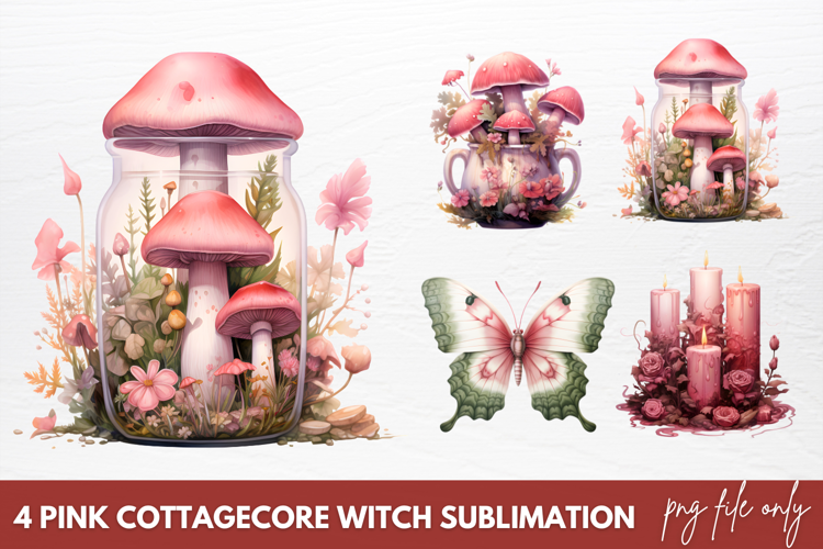 Watercolor Pink Cottagecore Witch Sublimation Clipart