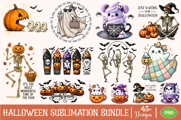 Creepy Halloween Sublimation Bundle, Skeleton Halloween PNG