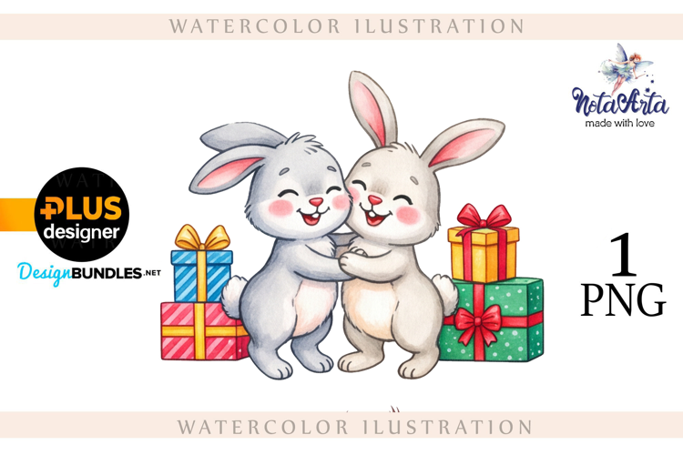 Christmas Bunny in Watercolor Style