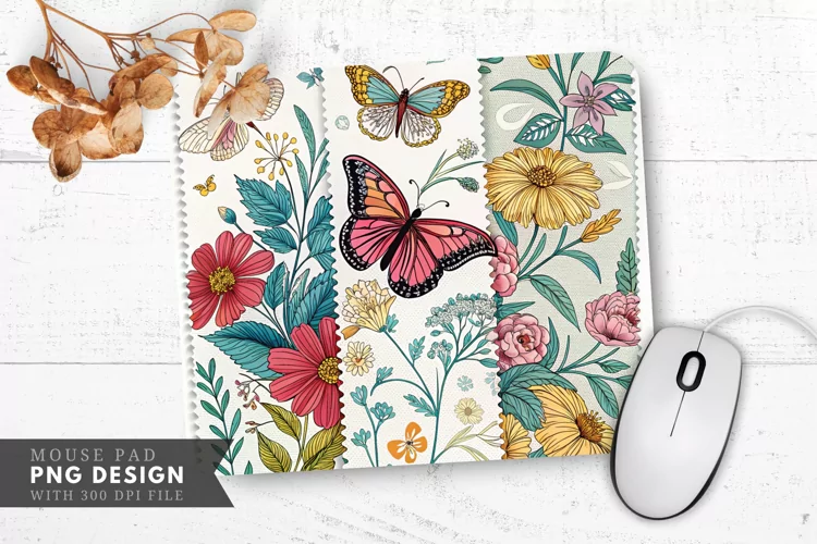 Butterfly Blooms Fabric Swatches Mouse Pad PNG Design
