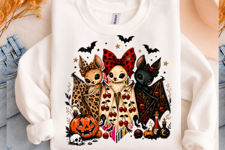 Coquette Halloween Bat Trio Png