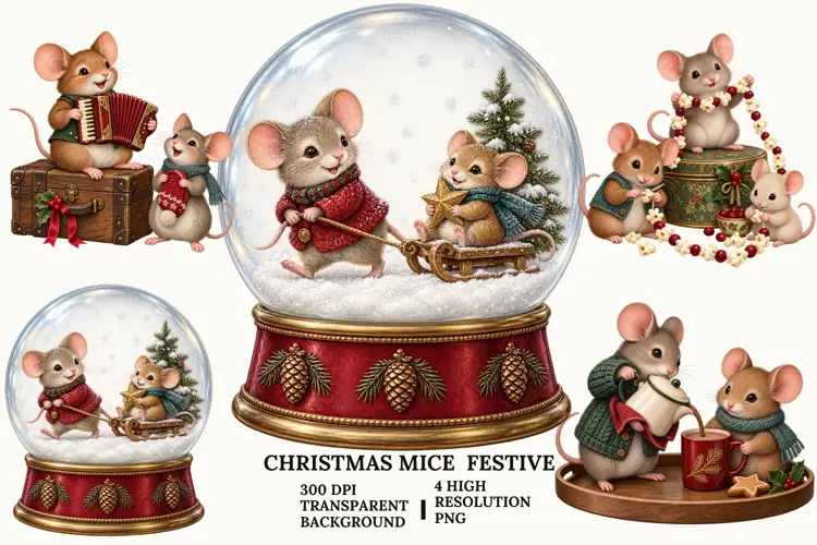 Christmas Mice PNG, Festive Gingerbread Winter Art Design