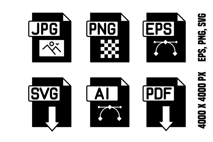 Black File Icons JPG, PNG, EPS, SVG, AI, and PDF