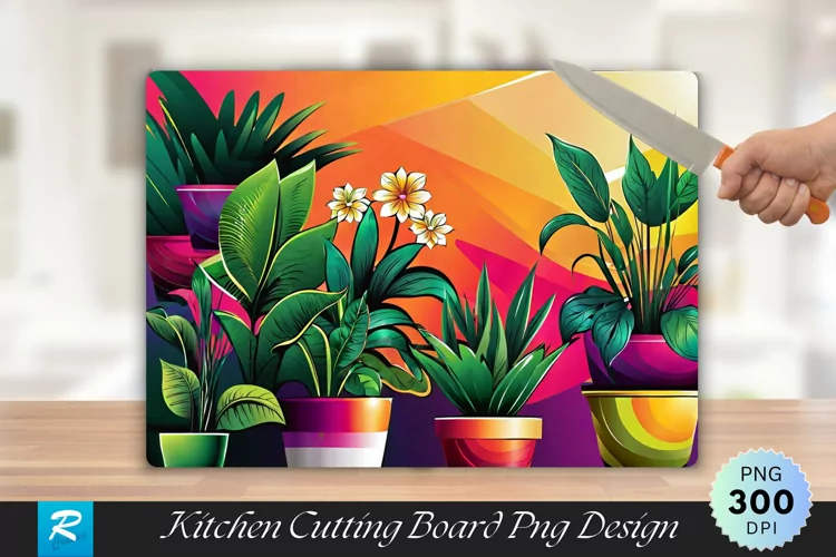 A Group Of Potted Flowers Cutting Board Sublimation Design