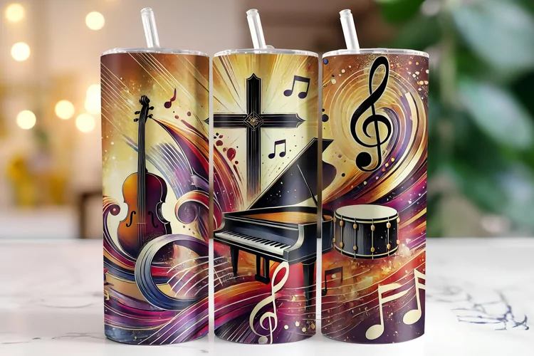 Cross Sign & Music Tumbler Wrap | Sublimation | Tumblers