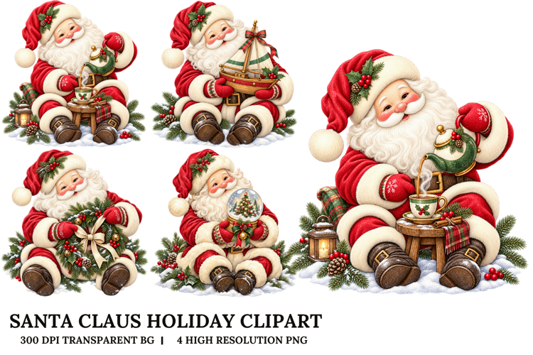 Vintage Santa Claus Christmas Watercolor Sublimation PNG