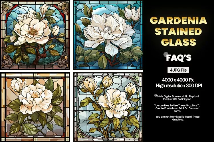 Stained Glass Gardenia Square Coaster - 04 Variations