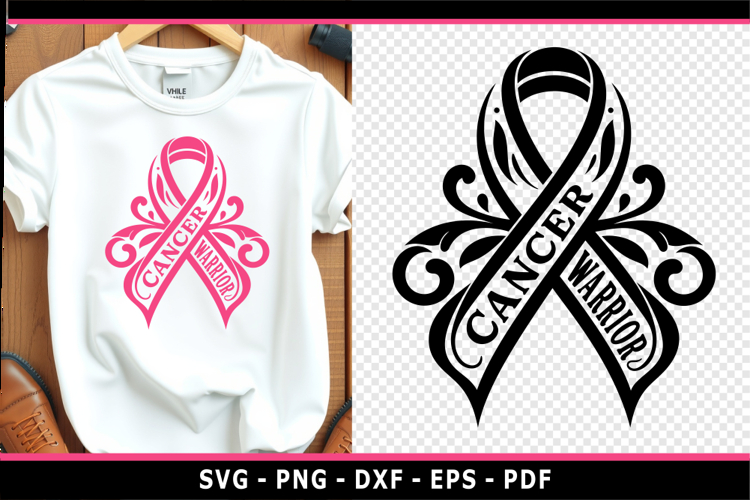 Black and Pink Breast Cancer Ribbon SVG, Cancer warrior SVG