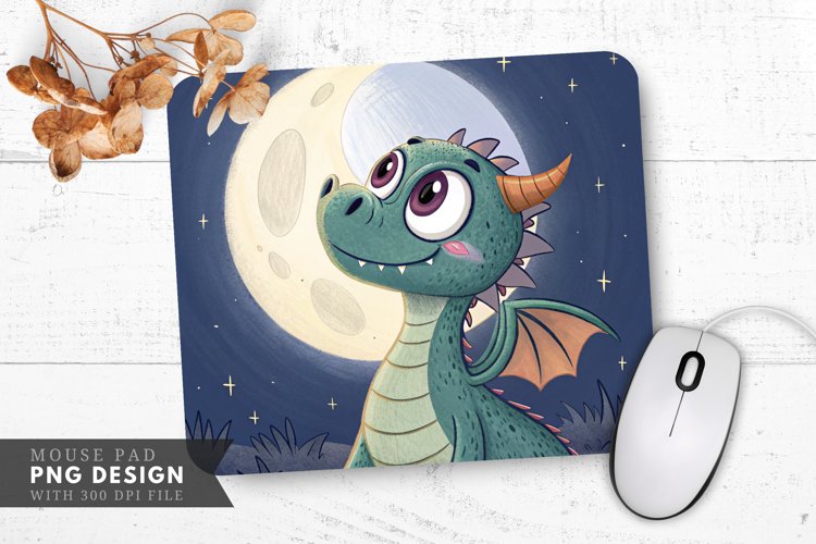 Moonlit Happy Dragon Mouse Pad PNG Design