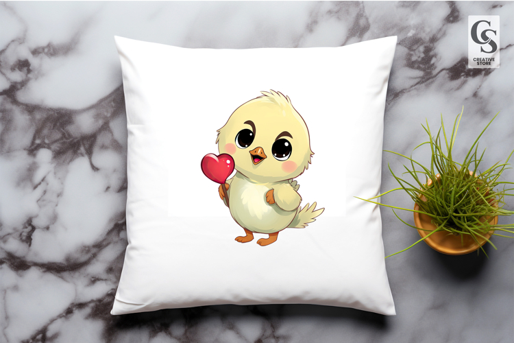 Cute Chick Holding Heart PNG