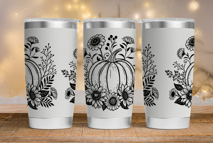 Tumbler laser svg| 20oz Tumbler Fall Floral Pumpkin
