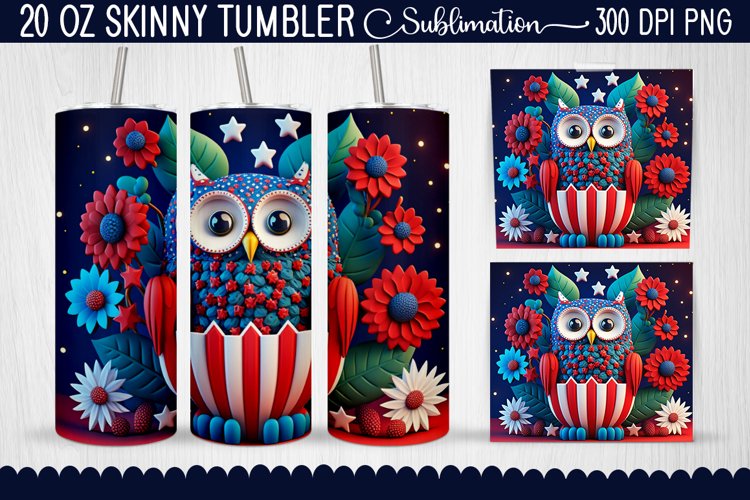 3d 4th of July Owl Tumbler Wrap - 4th of July Owl Tumbler