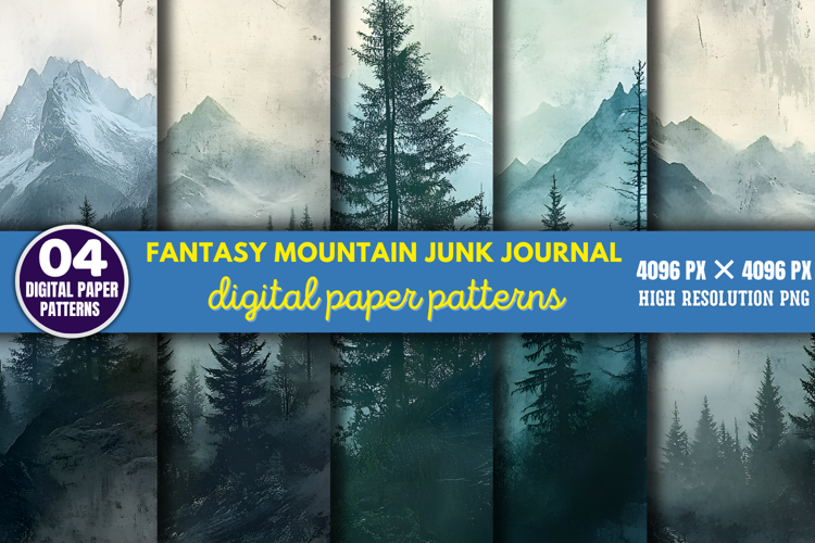 Fantasy Mountain Junk Journal Paper PNG