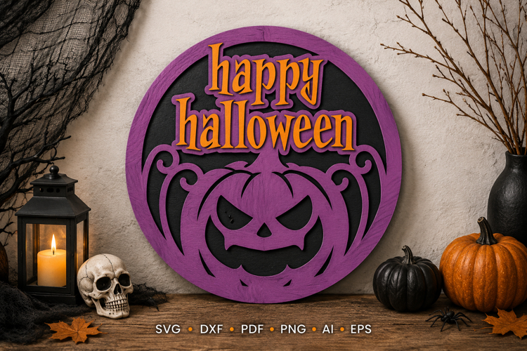 Halloween Round Sign Laser Cut SVG