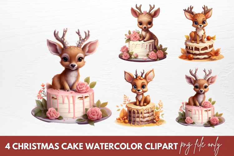Christmas Cake Watercolor Clipart Sublimation