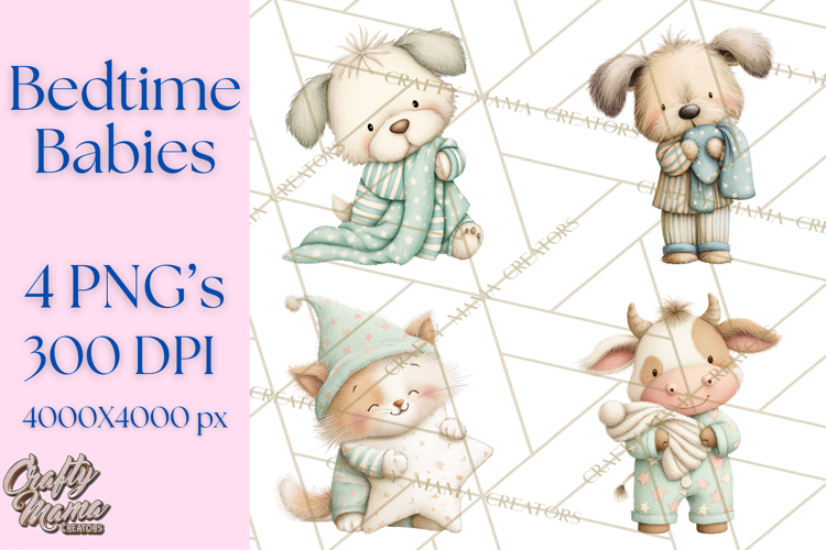 Baby Bedtime Animal Clipart PNG for Nursery