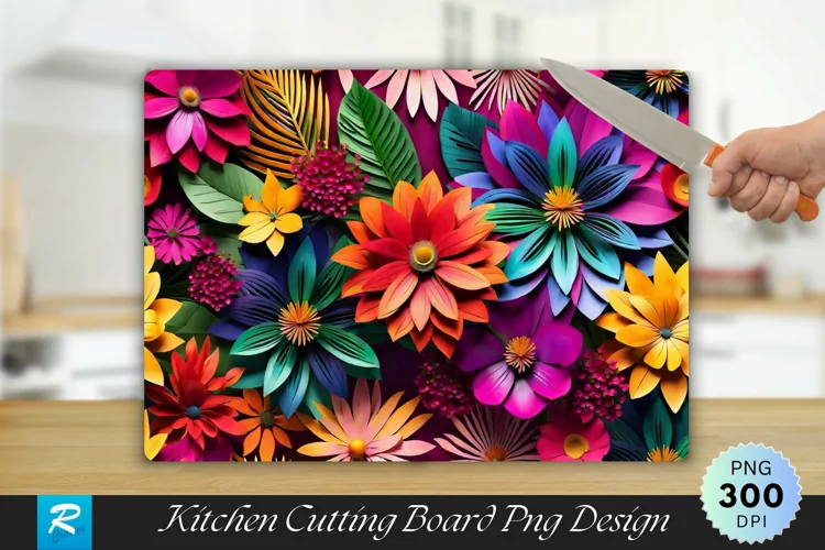 Colorful Floral Cutting Board Sublimation Design