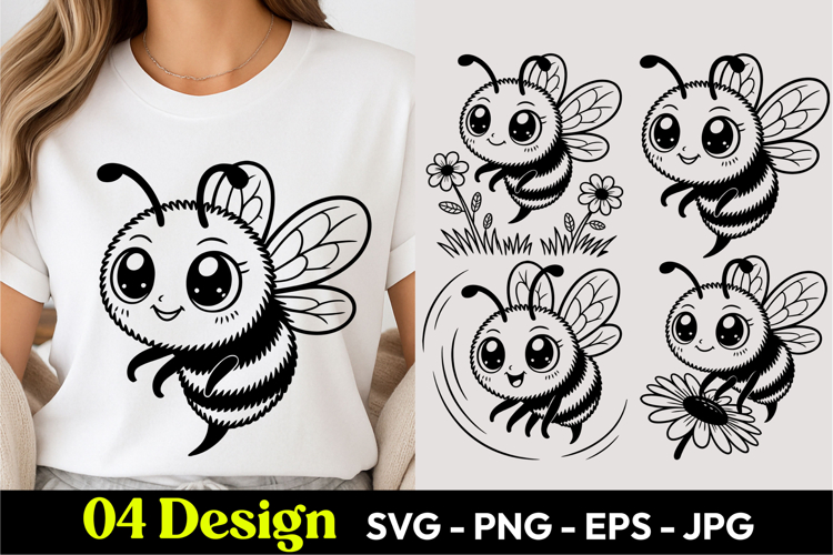 Happy Cartoon Bee SVG PNG example image 1