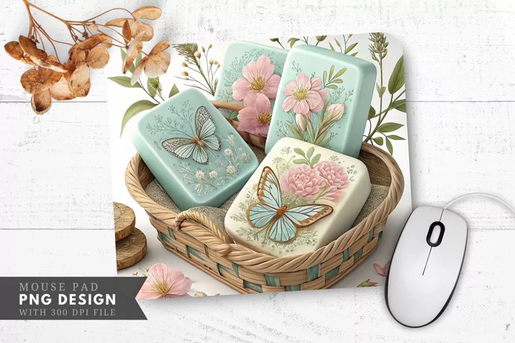 Butterfly Blossom Soap Mouse Pad PNG Design