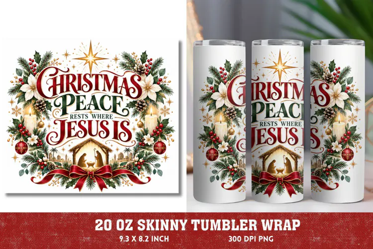 Jesus Brings Peace Hope Joy Tumbler Wrap, Christian Christma