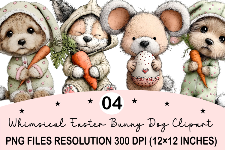 Whimsical Easter Bunny Dog Clipart Watercolor Easter Bunny