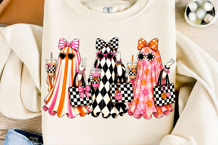Trending Girly Ghost Trio Shirt Halloween PNG example image 1