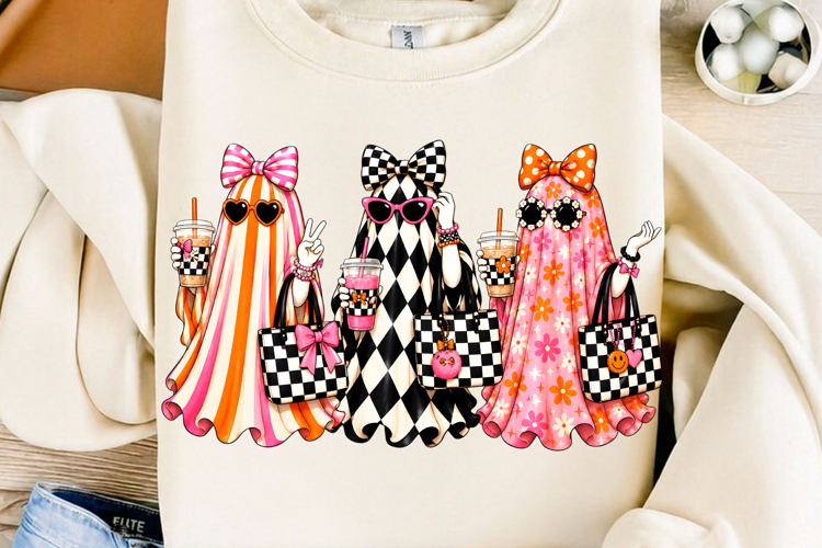 Trending Girly Ghost Trio Shirt Halloween PNG