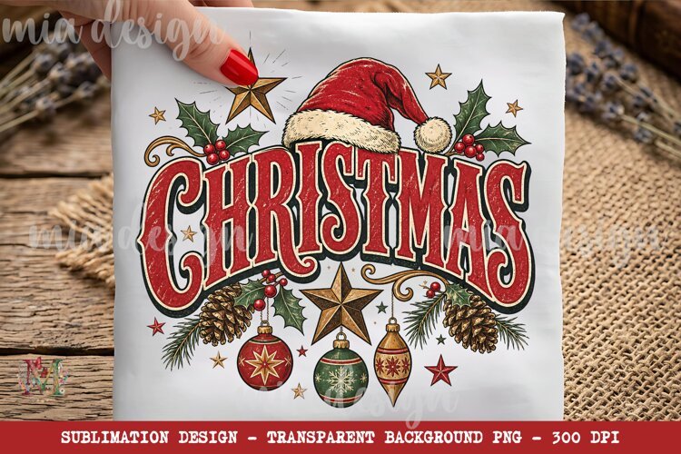 Christmas PNG, Vintage Santa Hat Holiday Sublimation example image 1