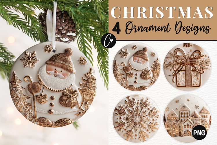 3D Gold Ceramic Christmas Ornament Sublimation