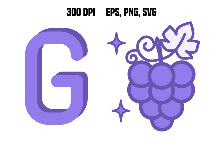 Purple Letter G and Grapes. Vector