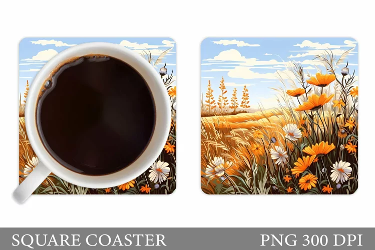 Flowers Coaster Sublimation. Wildflowers Coaster Design