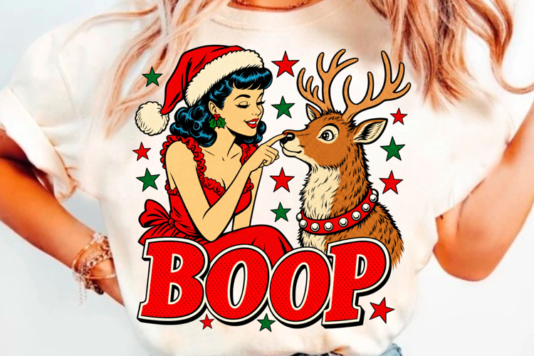 Retro Christmas Boop Reindeer T-Shirt Design