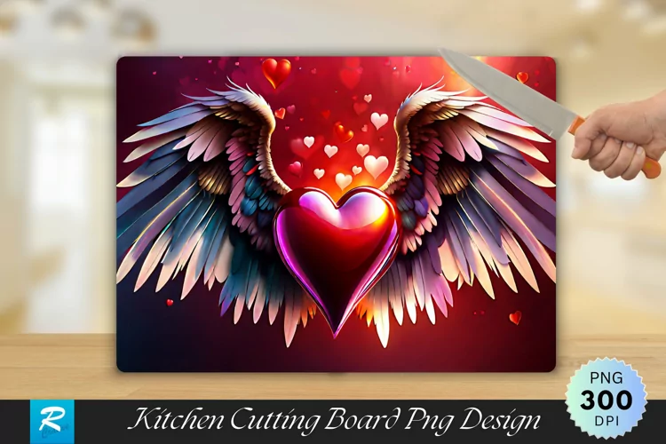 Heart With Wings Cutting Board Sublimation Design
