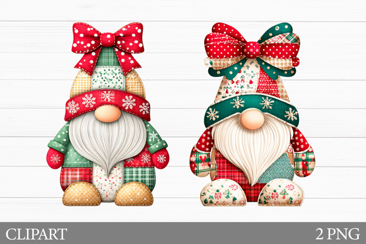 Christmas Gnome Clipart. Patchwork Christmas Clipart