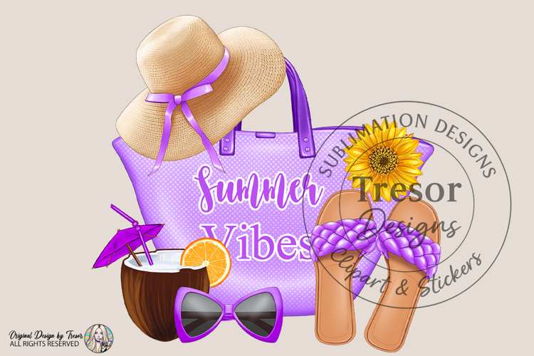 Purple Summer Vibes Beach Tote Design-Tropical Vacation Art