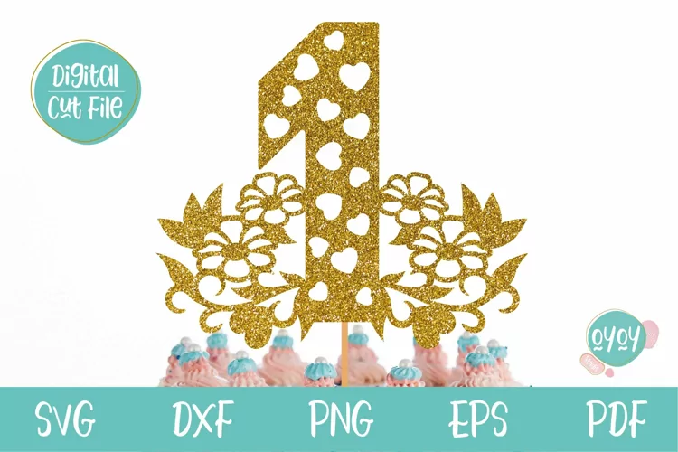 1st Birthday Cake Topper with Flowers, 1st Birthday Number