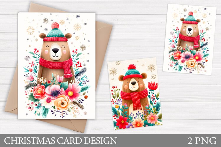 Christmas Bear Card Design. Christmas Card Printable example image 1