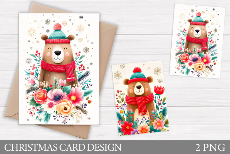 Christmas Bear Card Design. Christmas Card Printable