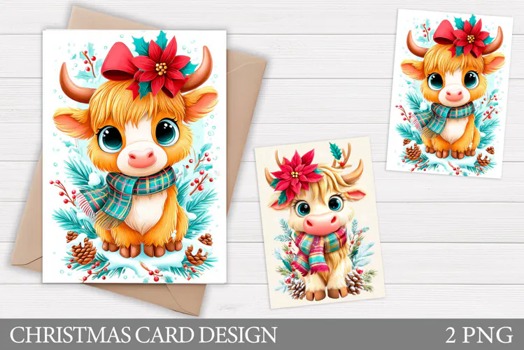Christmas Cow Card Design. Christmas Card Printable