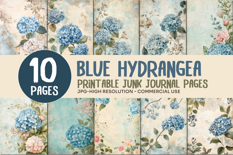 Blue Hydrangea Junk Journal Pages