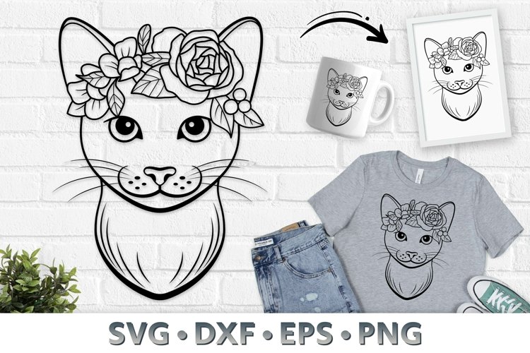 Floral Cat Svg, Kitten With Flowers Cut File