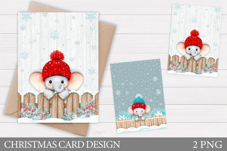 Christmas Elephant Card Printable. Christmas Card Design