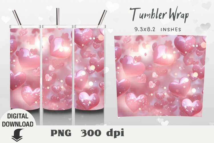 Valentine's Day Tumbler Wrap, heart 3D Sublimation example image 1