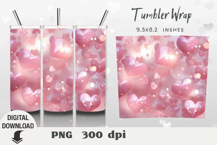 Valentine's Day Tumbler Wrap, heart 3D Sublimation