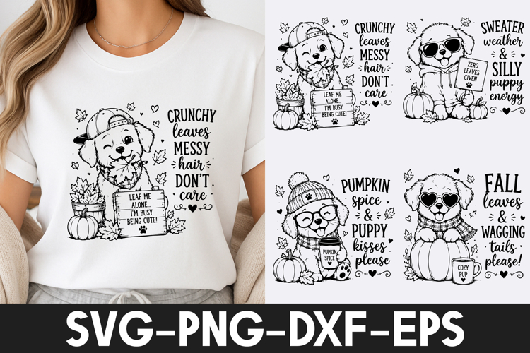 Crunchy Leaves Messy Hair Dog SVG PNG