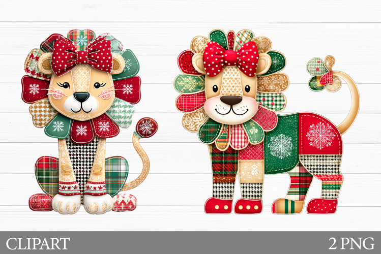 Christmas Lion Clipart. Patchwork Christmas Clipart