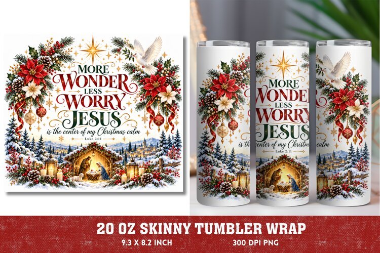 More Wonder Less Worry Christmas PNG, Jesus Christmas Nativi example image 1