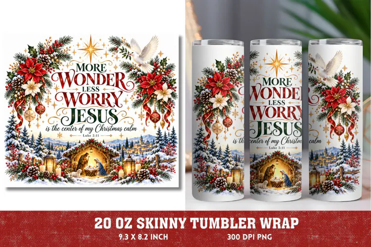 More Wonder Less Worry Christmas PNG, Jesus Christmas Nativi