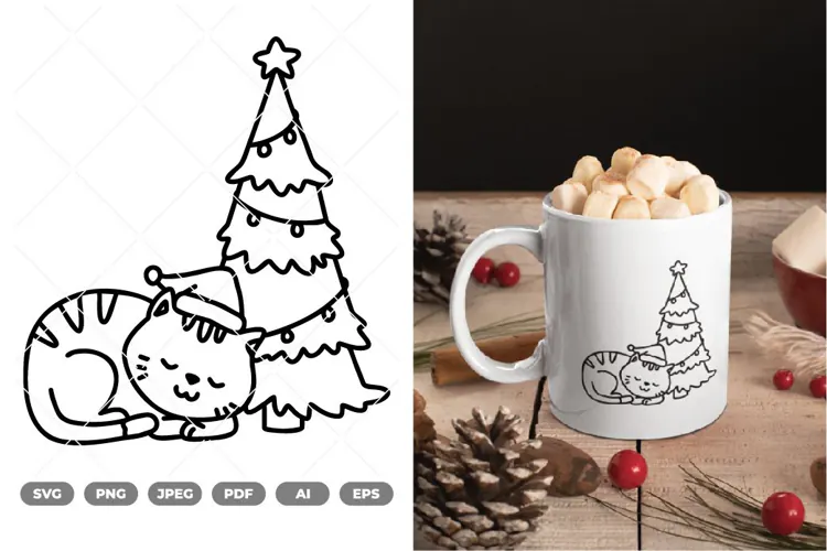 Cat and Christmas Tree SVG & Clipart